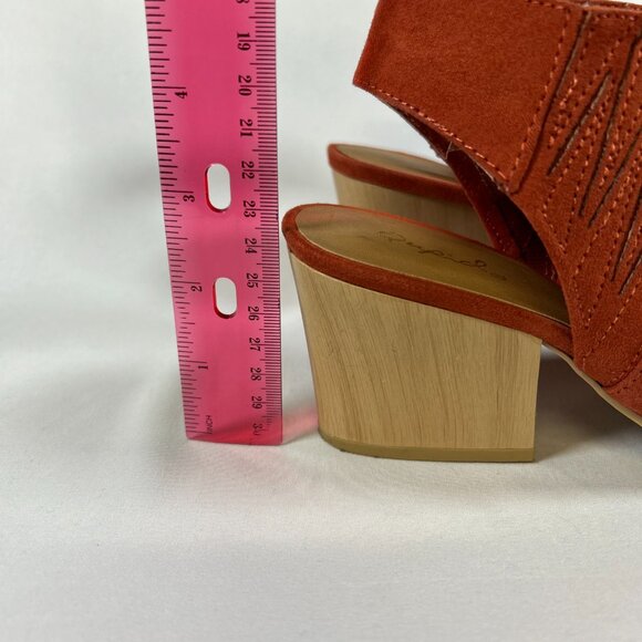 Qupid pointed toe chunky wood heel brick fox open back bootie womans sz 6 - Picture 12 of 12